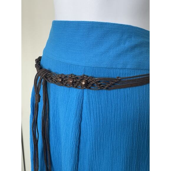 Vintage Y2K Laura Scott Midi Skirt Small Blue 100% Cotton Macrame Belt Boho - Picture 2 of 12